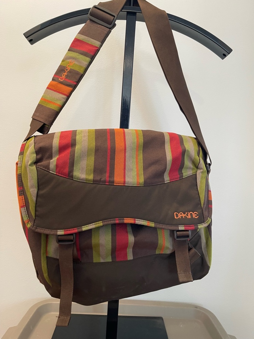 Dakine Brown Messenger Bag with Red and Green Stripes